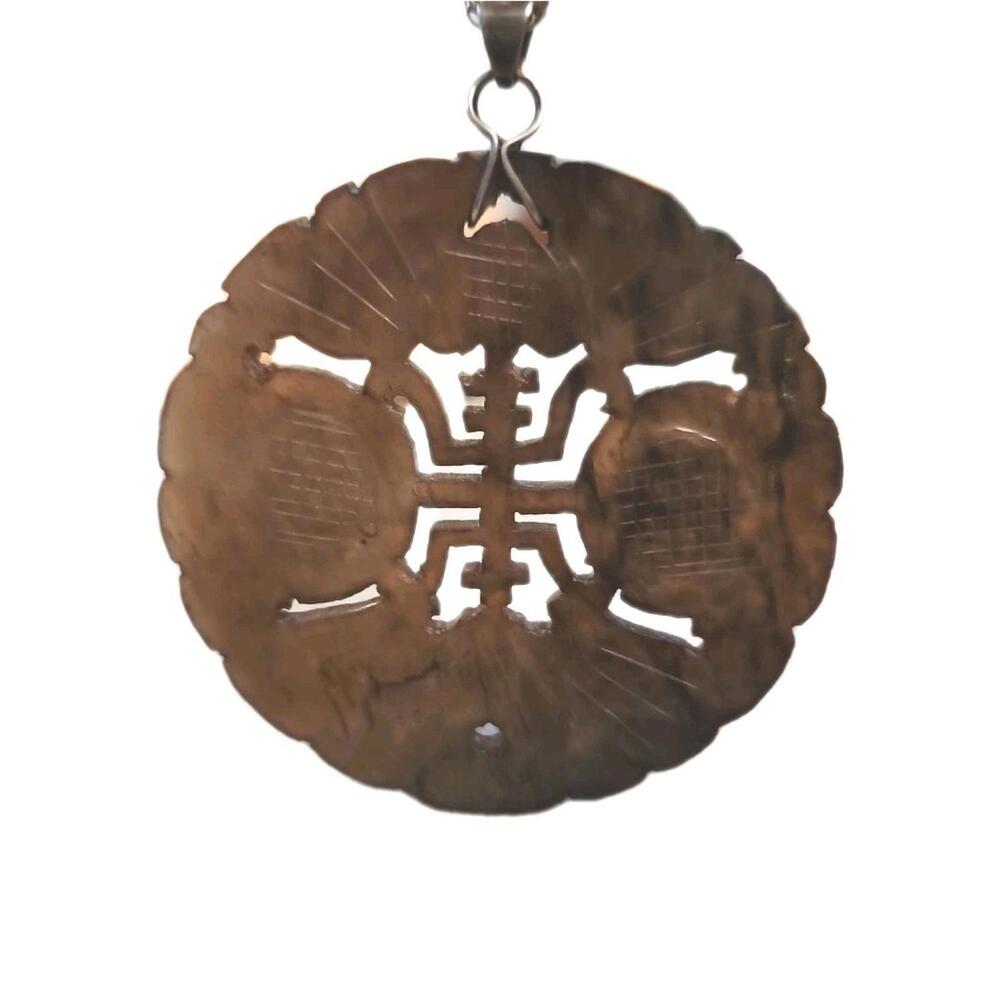 Vintage Chinese Carved Jade Pendant With Vintage Silver Bale